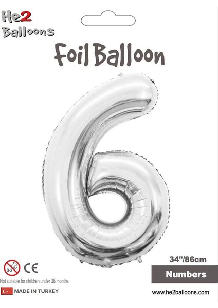 6 Rakam Gümüş Folyo Balon 34"