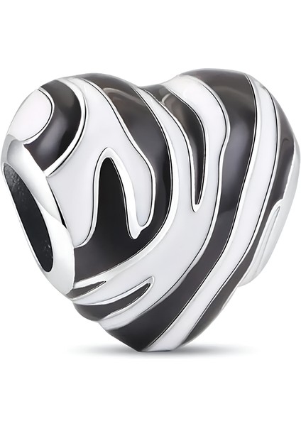 925 Ayar Gümüş Zebra Kalp Charm