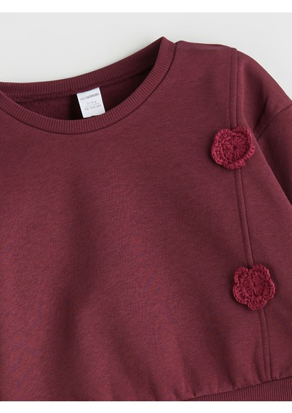 Yeni Sezon Bisiklet Yaka Çiçek Aplikeli Kız Çocuk Sweatshirt fırsatları