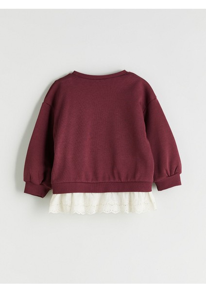 Yeni Sezon Bisiklet Yaka Çiçek Aplikeli Kız Çocuk Sweatshirt indirimleri