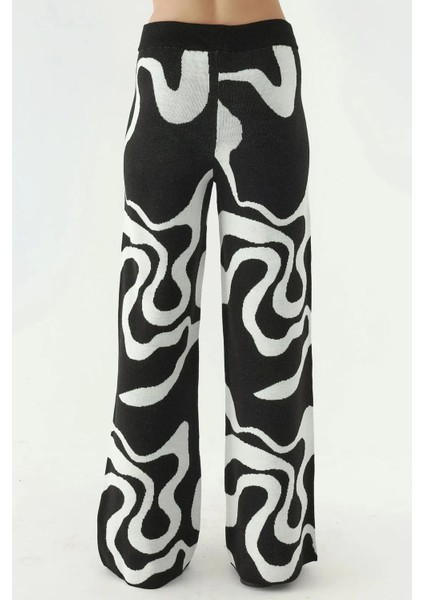 Kadın Soyut Triko Pantolon Siyah