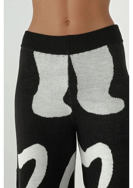 Kadın Soyut Triko Pantolon Siyah