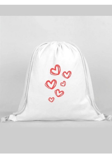 Kalpler Baskılı Sırt Çantası - Ip Büzgülü Spor Çanta
