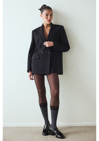 Siyah Ribbed Lace Külotlu Çorap modelleri