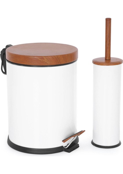 Bath Ahşap Desenli 2 Li Banyo Seti - Beyaz