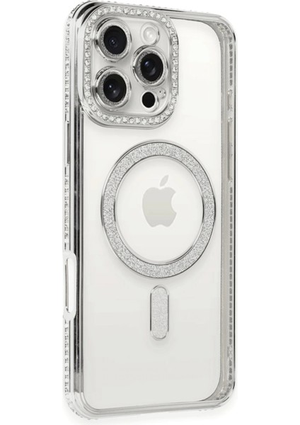 Bfs iPhone 16 Pro Kılıf Joke Simli Magneticsafe Kılıf - Gümüş