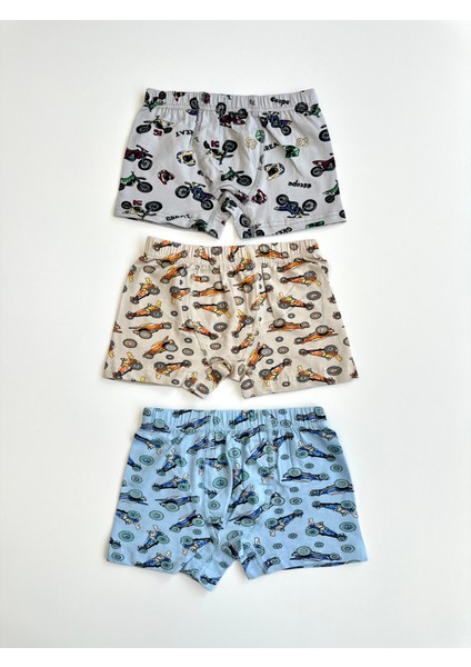 Erkek Çocuk 3'lü Araba Desenli Pamuklu Boxer Seti