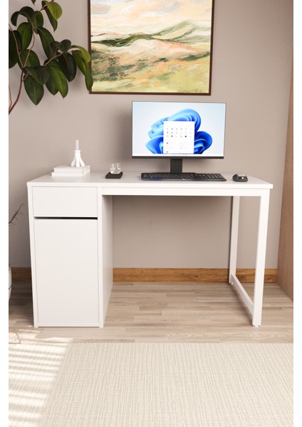 Beyaz 60X120 cm Çalışma Masası, Bilgisayar Masası, Ofis Masası Çekmeceli, Dolaplı, Raflı fırsatları
