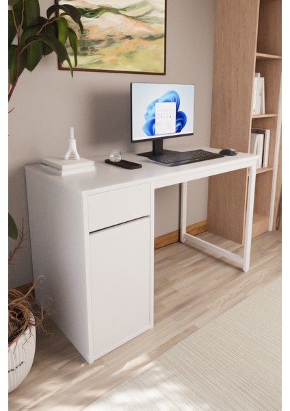 Beyaz 60X120 cm Çalışma Masası, Bilgisayar Masası, Ofis Masası Çekmeceli, Dolaplı, Raflı indirimleri