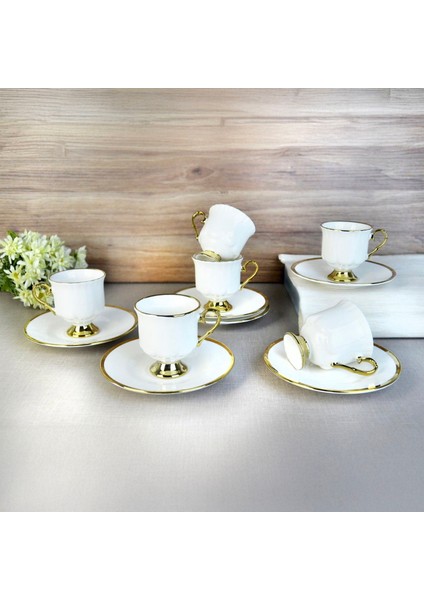 Laila Yaldızlı 6'lı Kahve Fincanı - Beyaz / Altın