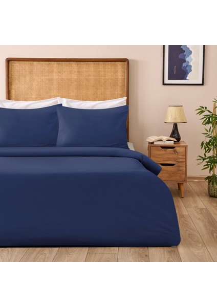Soft Oxford Yastıklı Çift Kişilik Nevresim Takımı - Lacivert