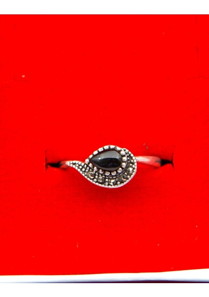 925 Ayar Kadın Gümüş Oltu Taşı Yüzük SY00056