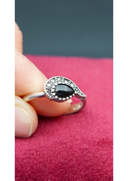 925 Ayar Kadın Gümüş Oltu Taşı Yüzük SY00056 fiyatları