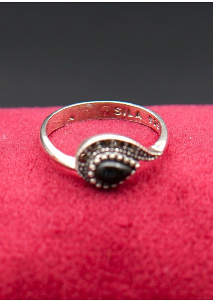 925 Ayar Kadın Gümüş Oltu Taşı Yüzük SY00056 fırsatları