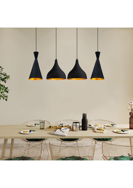 Siyah Dörtlü Minas Avize Sarkıt Yemek Masaüstü Iç Mekan Pastane Ofis Dükkan Modern Restoran