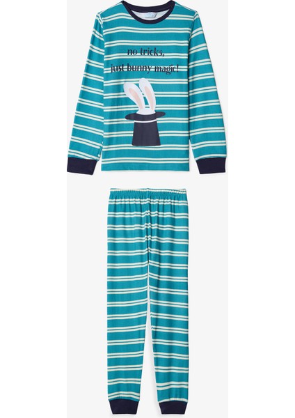 Kırık Beyaz Erkek Çocuk Magic Çizgili Pijama Takımı