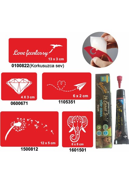 Elmas ve Fil Desenleri Hint Kınası ile Geçici Dövme Yapma Seti