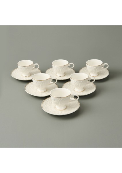 Kitchen 12 Parça Porselen Kahve Fincan Seti - Beyaz / Altın