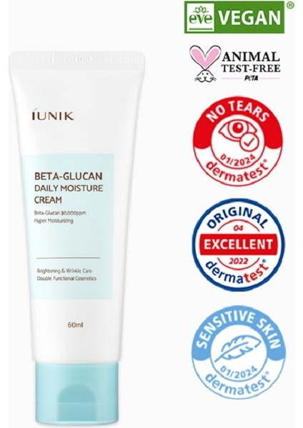 Iunık Beta-Glucan Daily Moisture Cream 60 Ml– Vegan, Hafif ve Yapışkanlık Bırakmayan Derin Nemlendirici Krem
