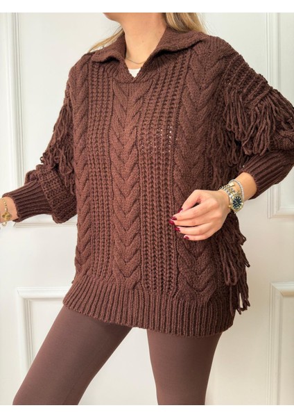 Kahve Saçaklı Kazak