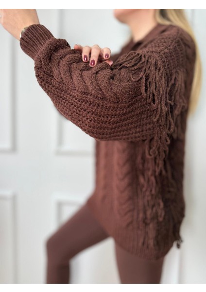 Kahve Saçaklı Kazak fiyatları