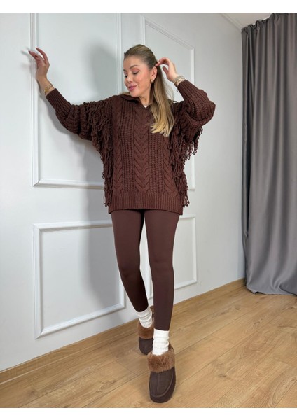 Kahve Saçaklı Kazak modelleri