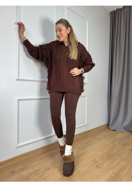 Kahve Saçaklı Kazak fırsatları