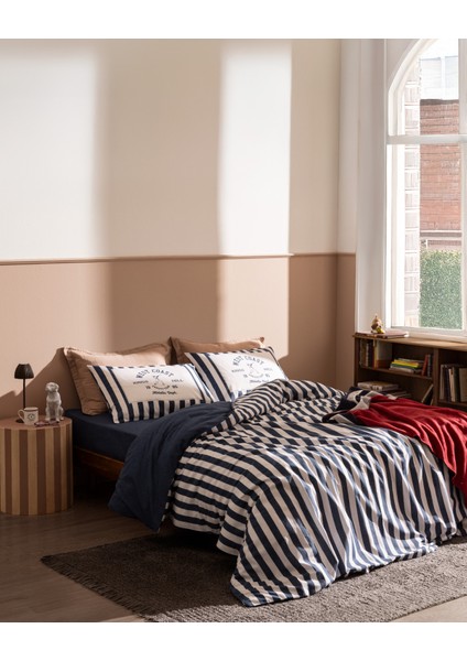 Olivier Çift Kişilik %100 Pamuk Ranforce Baskılı Nevresim Takımı - Lacivert