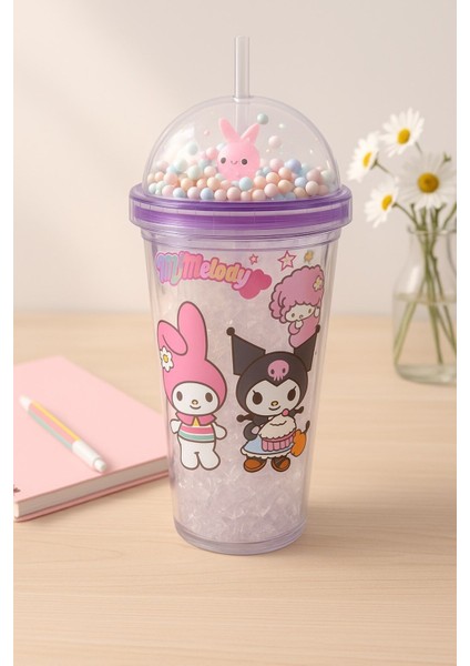 Çocuklar Için Sevimli Renkli Boncuklu Kuromi Tasarımlı Pipetli Içecek Bardağı Suluk Mor 2647 fiyatları