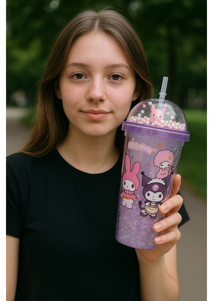 Çocuklar Için Sevimli Renkli Boncuklu Kuromi Tasarımlı Pipetli Içecek Bardağı Suluk Mor 2647 fırsatları