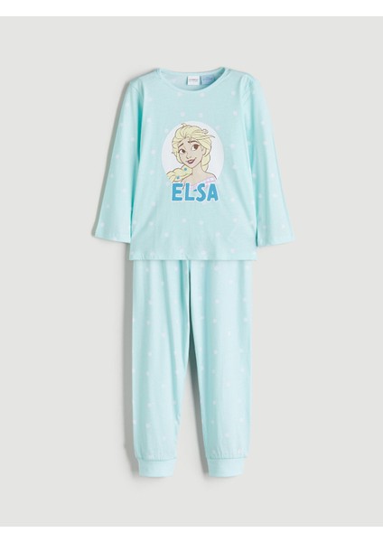 Yeni Sezon Bisiklet Yaka Elsa Baskılı Kız Çocuk Pijama Takımı