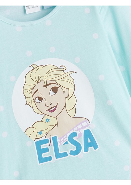Yeni Sezon Bisiklet Yaka Elsa Baskılı Kız Çocuk Pijama Takımı modelleri