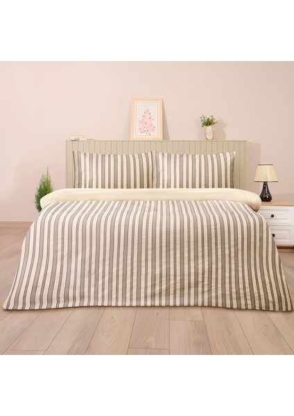 Soft Rene Ipliği Boyalı Çift Kişilik Nevresim Takımı - Beyaz / Antrasit