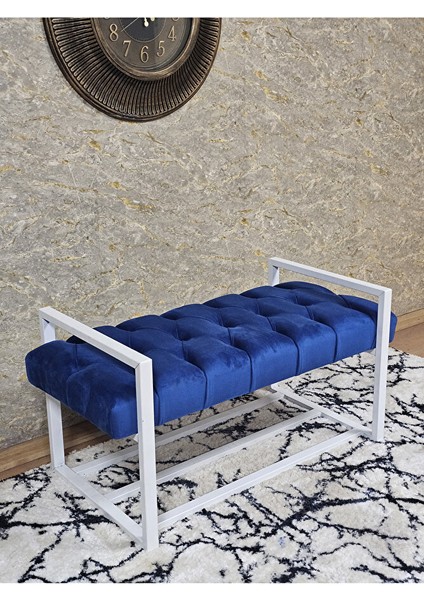 Beyaz Boyalı Metal 80 cm Puf Bench - Antre Puf - Hol Bench - Puf - Oturak - Bench Mavi Renk 90 x 45 Boyut/ebat