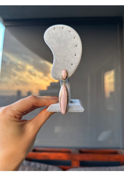 Gold Detaylı Oval Küpe- Pudra Pembe