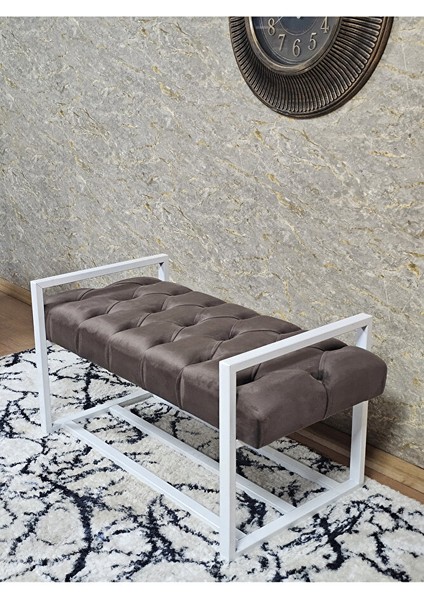 Beyaz Boyalı Metal 80 cm Puf Bench - Antre Puf - Hol Bench - Puf - Oturak - Bench Kahverengi Renk 90 x 45 Boyut/ebat fırsatları