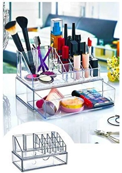 Çekmeceli Makyaj Organizeri 2 Parça Şeffaf Renk ile Makyaj Malzemeleri için Kullanım Alanı