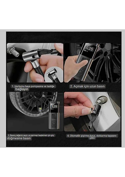 Dijital Ekran Hava Pompası Şarj Edilebilir Hava Pompası Lastik Şişirme Akülü Taşınabilir Kompresör