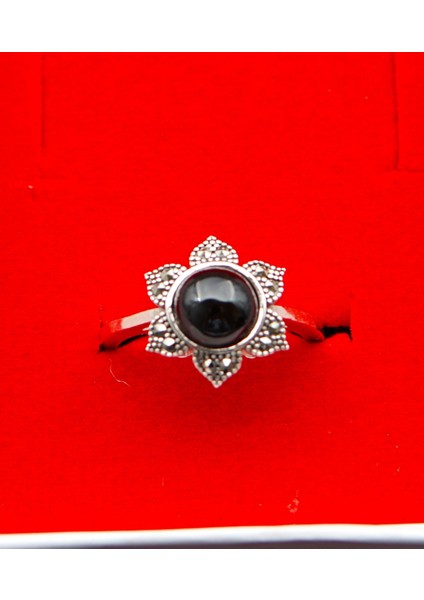 925 Ayar Kadın Gümüş Oltu Taşı Yüzük SY00057 fiyatları