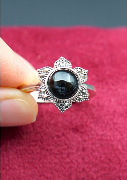 925 Ayar Kadın Gümüş Oltu Taşı Yüzük SY00057 fırsatları