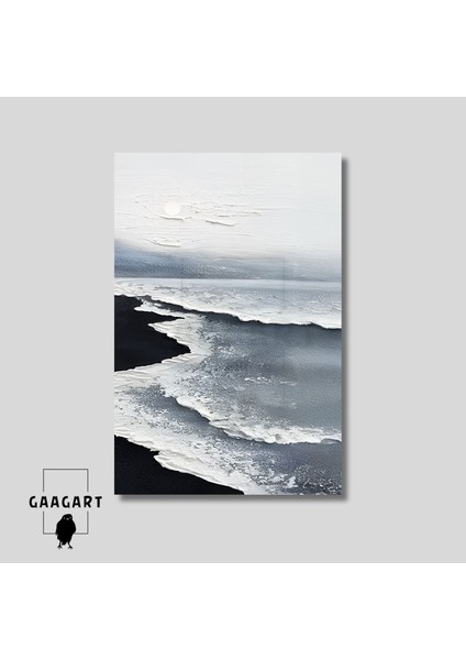 3\'lü Kanvas Tablo Seti Yağlı Boya Görünümlü Gri Siyah Beyaz Deniz Manzarası fırsatları