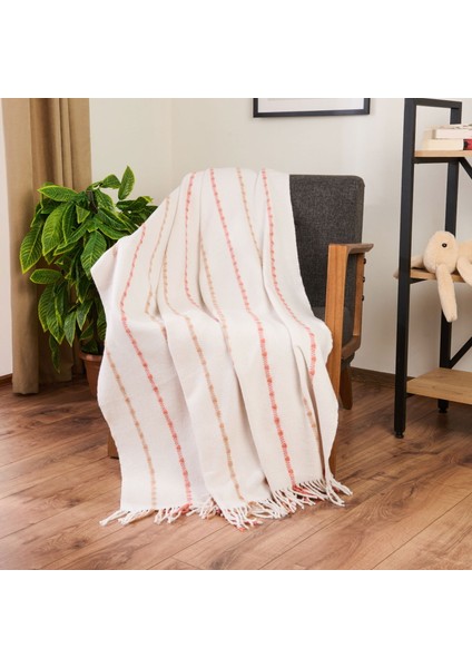 Soft Elvia Pamuklu Tv Battaniyesi - Krem - 130X170 cm