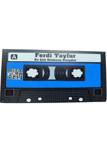 Ferditayfur En Çok Dinlenen Parçalar Yazılı Qr Kodlu Teyp Kaset Tasarımlı Ahşap Duvar Süsü modelleri
