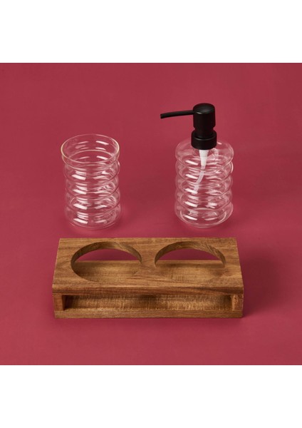 Cam 2'li Halka Sıvı Sabunluk Seti - Şeffaf / Gri / Kahverengi fiyatları