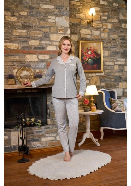 Aqua 26229 Gömlek Yaka Çizgi Desen Pijama Takım