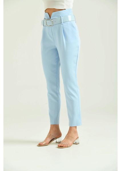 Kadın Pantolon Yüksel Bel Kemer Detay Havuç Pantolon Mavi - T016 modelleri