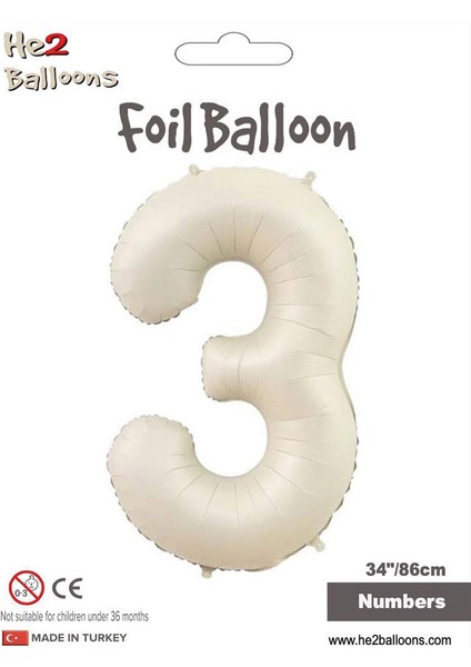 3 Rakam Krem Folyo Balon 34"