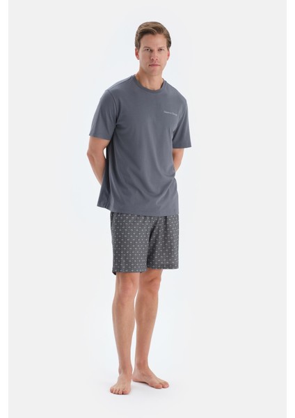 Indigo Baskı Detaylı Kısa Kollu Tişört Şort Pijama Takımı fırsatları