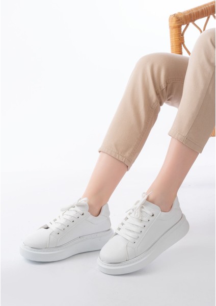 RS-2435 Beyaz Gümüş Bağcıklı Dikişli Günlük Spor Ayakkabı fiyatları
