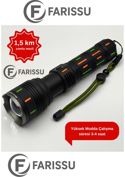 OR-G66Y 100W Profesyonel Şarjlı Fener: 5000 Lümen, 1.5 Km Zoomlu Menzil ve Powerbank Özelliği fiyatları